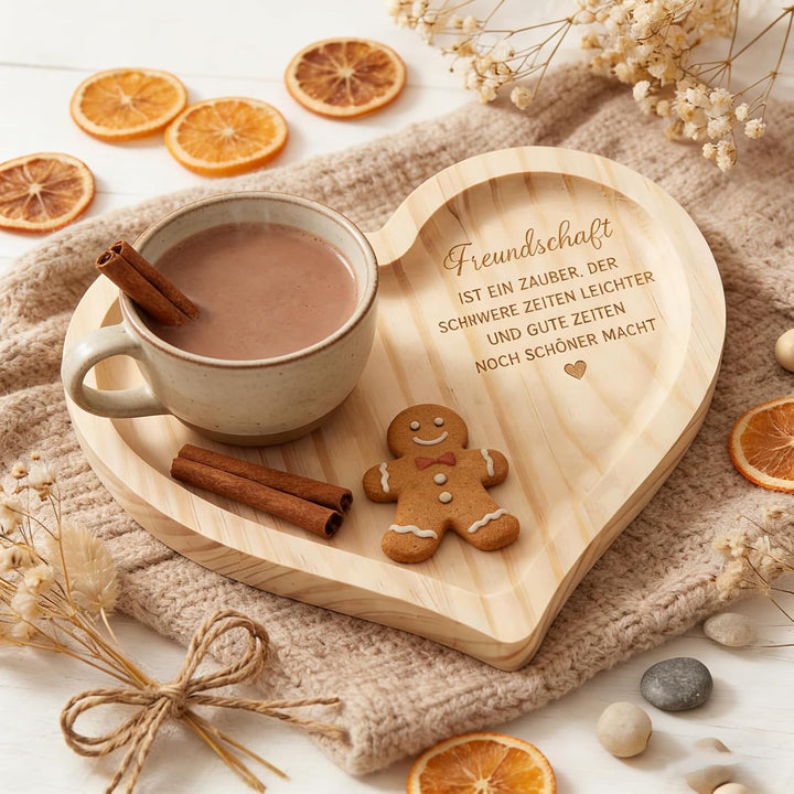 Geschenke für Freundin,Personalisierte Geschenke Freundin, Herzförmige Holz Tablett mit Personalisie