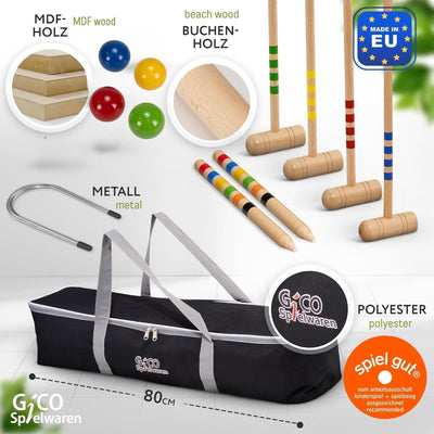 GICO Qualitäts Krocketspiel / Krocket / Crocket für 4 Spieler in Transporttasche - Spiel gut (Auszei