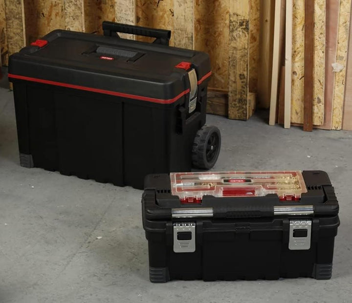 Keter 17181110 Werkzeugbox Master Pro Serie Cart + Tool Box, Kunststoff, rot/silber