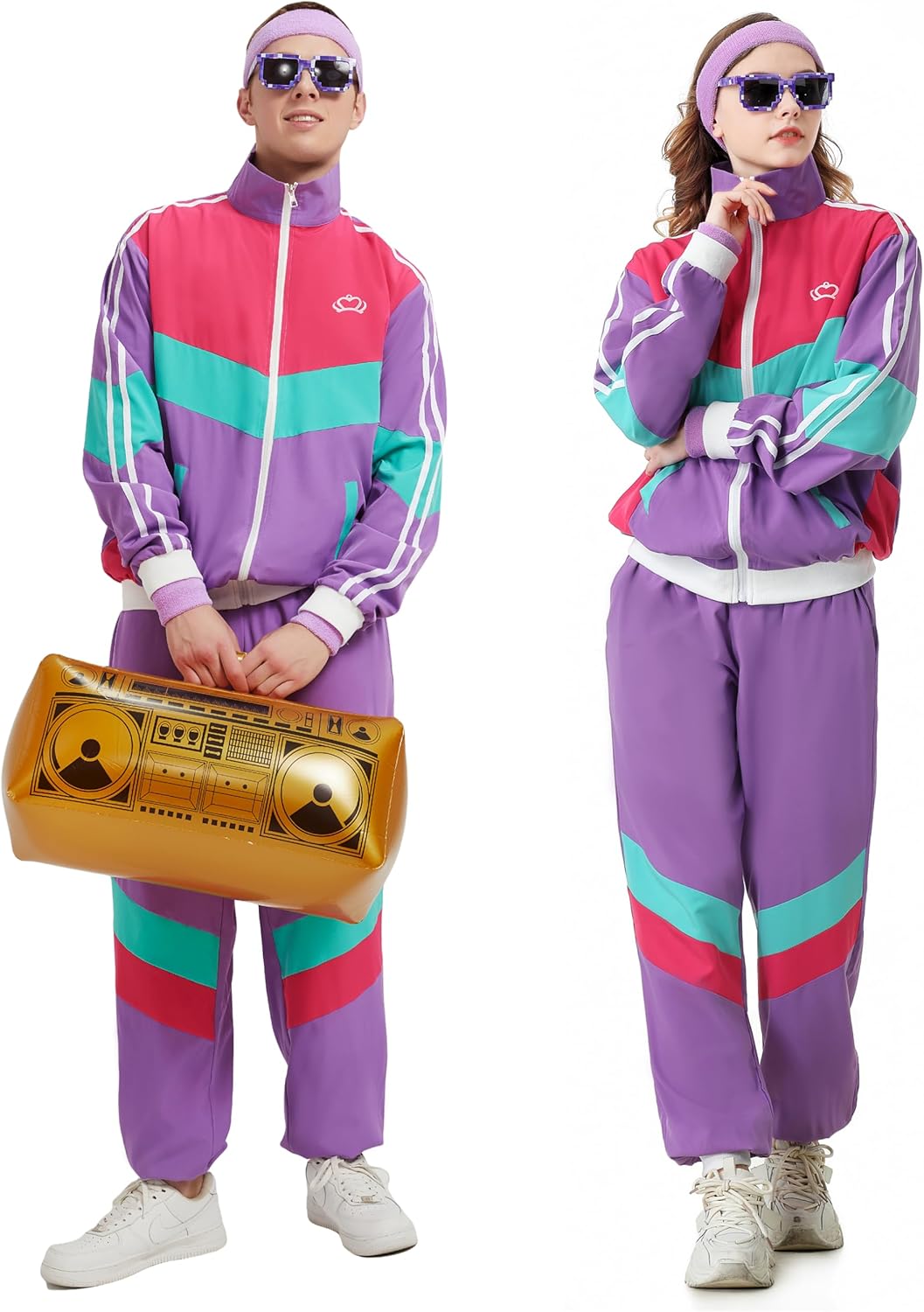 80er 90er Jahre Outfit Herren Damen 80er Jahre Trainingsanzug Jacke Hose Anzug, 80er Jahre Kostüm He