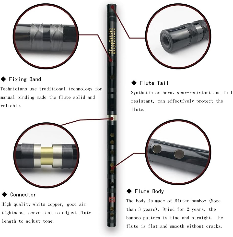 D Key Dizi Black Bitter Bamboo Flöte Chen Qing Flöte mit gratis Membran & Kleber & Protektor Set Tra