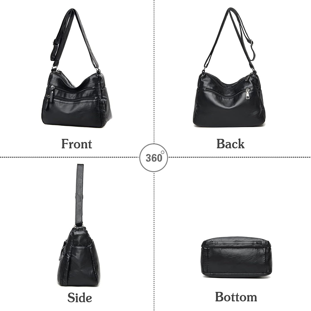 PORRASSO Damen Umhängetasche Multi-Tasche Schultertasche Leder Wasserdicht Handtasche Schulterbeutel