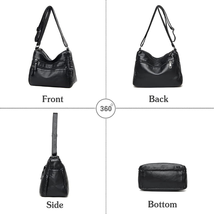 PORRASSO Damen Umhängetasche Multi-Tasche Schultertasche Leder Wasserdicht Handtasche Schulterbeutel