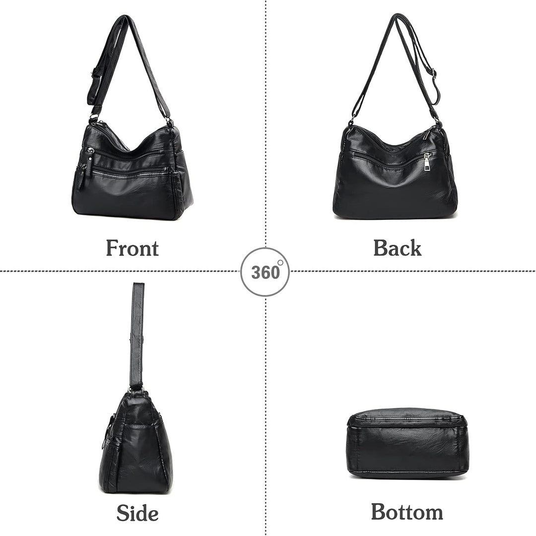 PORRASSO Damen Umhängetasche Multi-Tasche Schultertasche Leder Wasserdicht Handtasche Schulterbeutel
