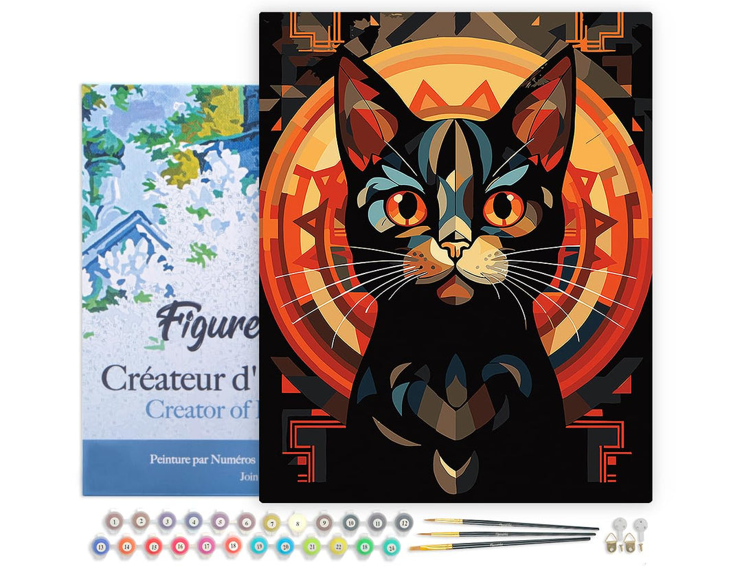 Figured'Art Malen Nach Zahlen Erwachsene Mit Rahmen Art-Deco-Schwarze Katze - Paint by Numbers Baste