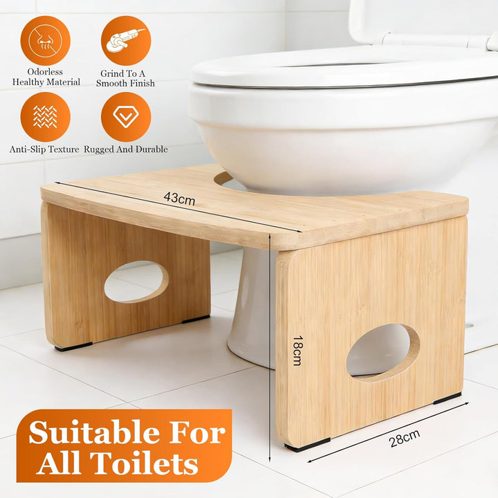 Bambus Toilettenhocker, Natürlicher Klappbar Badhocker, Ergonomischer WC Hocker für Badezimmer, Kloh