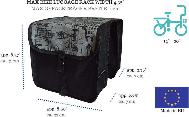 Beluko FAHRRADTASCHE Kinder 14" - 20" Satteltasche Gepäckträgetasche Doppel 2 x 5l (1 - Mini - City)