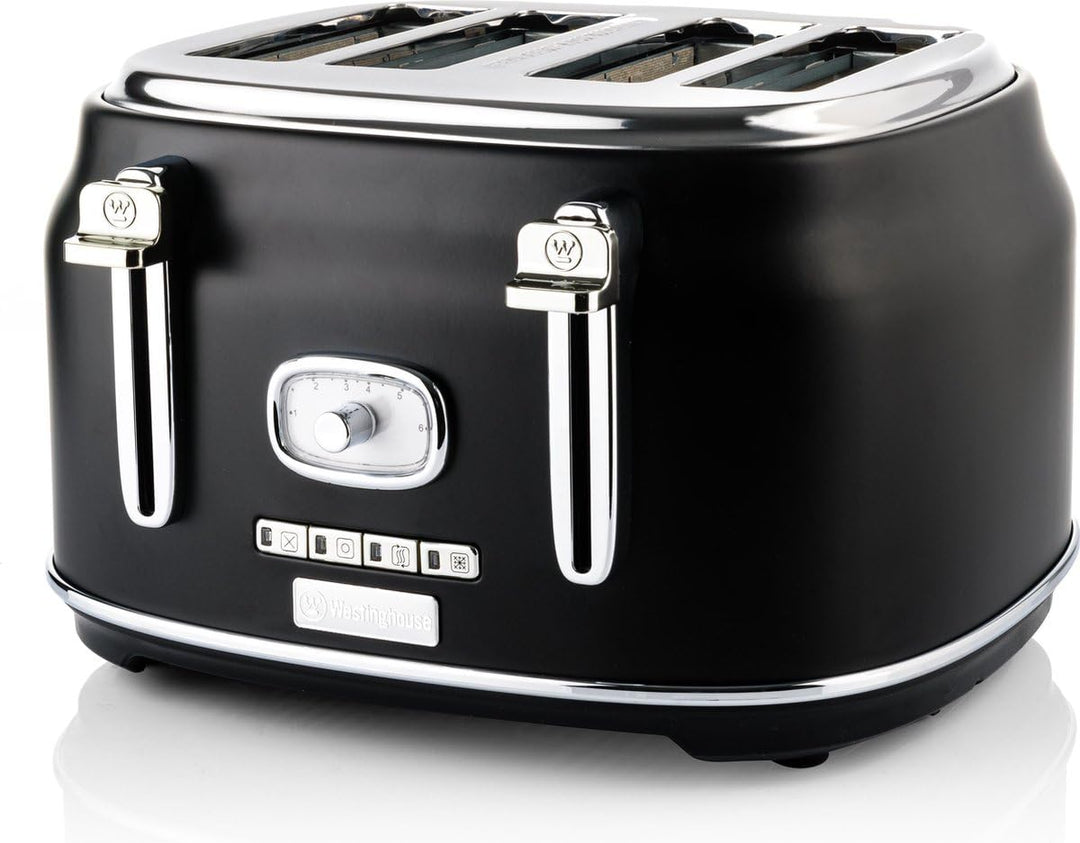 Westinghouse Retro Toaster 4 Scheiben, Abnehmbarer Brötchenaufsatz, 6 Bräunungsstufen, Brotzentrieru