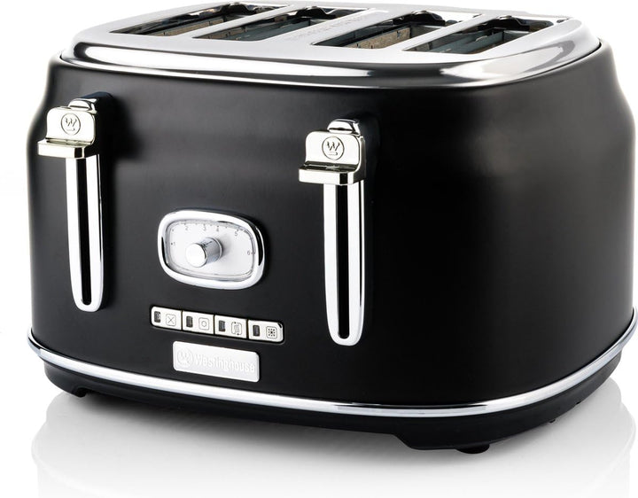 Westinghouse Retro Toaster 4 Scheiben, Abnehmbarer Brötchenaufsatz, 6 Bräunungsstufen, Brotzentrieru