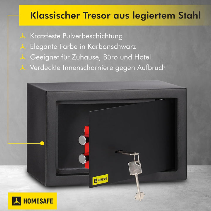 Homesafe HV20K Tresor Safe mit Schlüssel-Schloss, 20x31x20cm (HxWxD), Carbon Satin Schwarz, 20x31x20