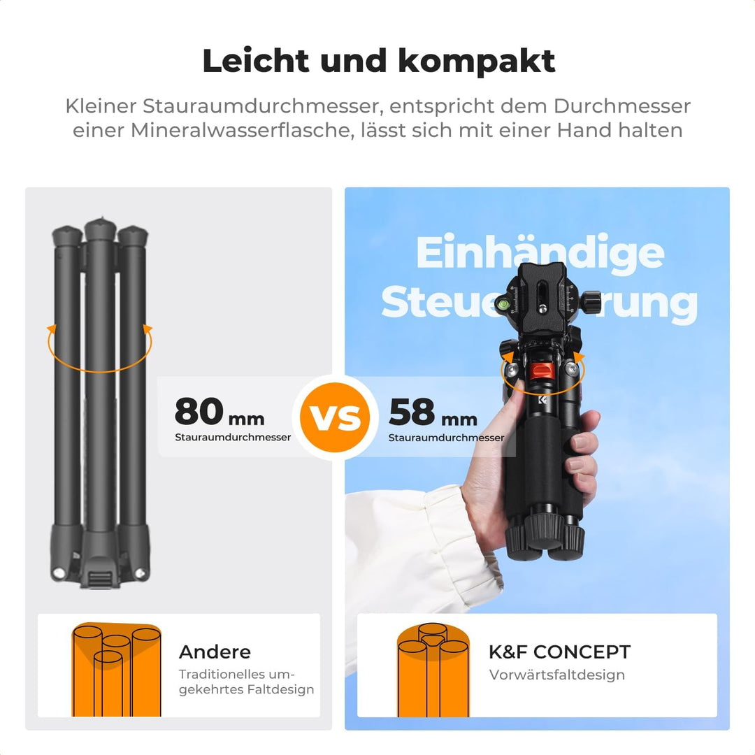 K&amp;F CONCEPT Mini Stativ, 55cm Aluminium Kamera Stativ mit 360° Kugelkopf | Belastung bis zu 6kg, 0,6