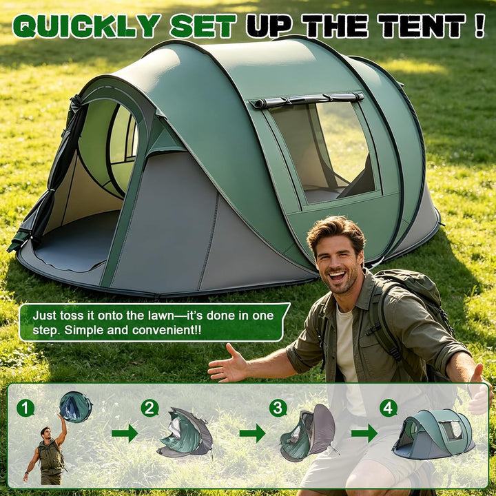 Camping Zelt, Pop Up Zelt 4-5 Personen, Automatisches Aufstellzelt in 3 Sekunden, Wurfzelte Wasserdi