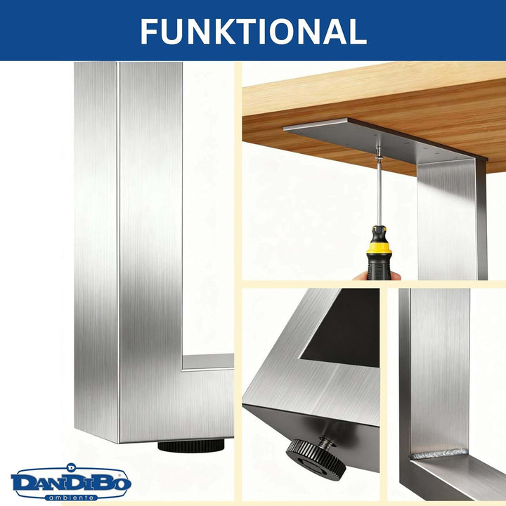 DanDiBo 2X Tischbeine Edelstahl 72 x 70 cm Tischgestell Höhenverstellbar 96672 Tischfüsse Möbelfüsse