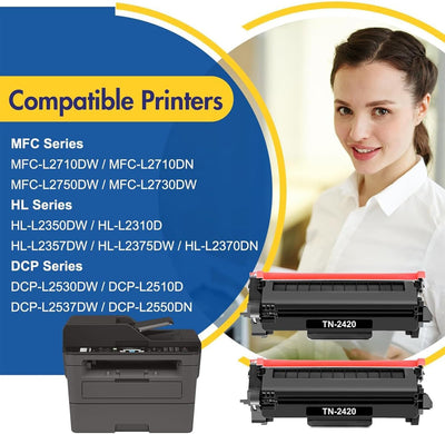 INFITONER 2-Pack TN2420 TN-2420 TN2410 TN-2410 Toner für Brother MFC L2710DW MFC-L2710DW HL-L2350DW