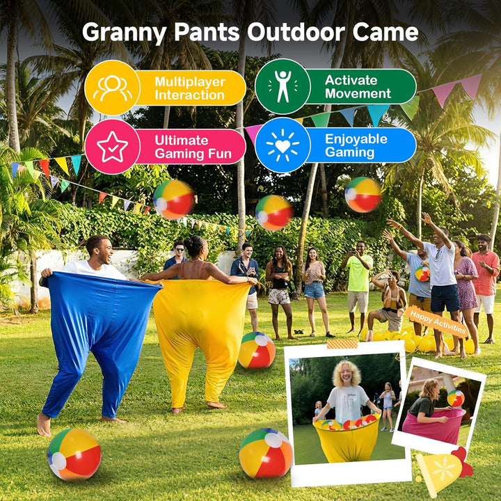 4-farbiges Team Granny Pants Hof-Spiel mit 16 Bällen und 2 Pumpen – komplettes Party-Set für Erwachs