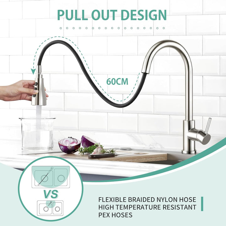 CREA Hochdruck Wasserhahnküche, Küchenarmatur mit 3 Funktionen Brause, Mischbatterie, Ausziehbar, 36