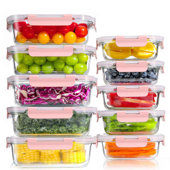 YASHE Glasbehälter mit Deckel, 10 Teile Stapelbar & Luftdicht Meal Prep Boxen Glas für Spülmaschine,
