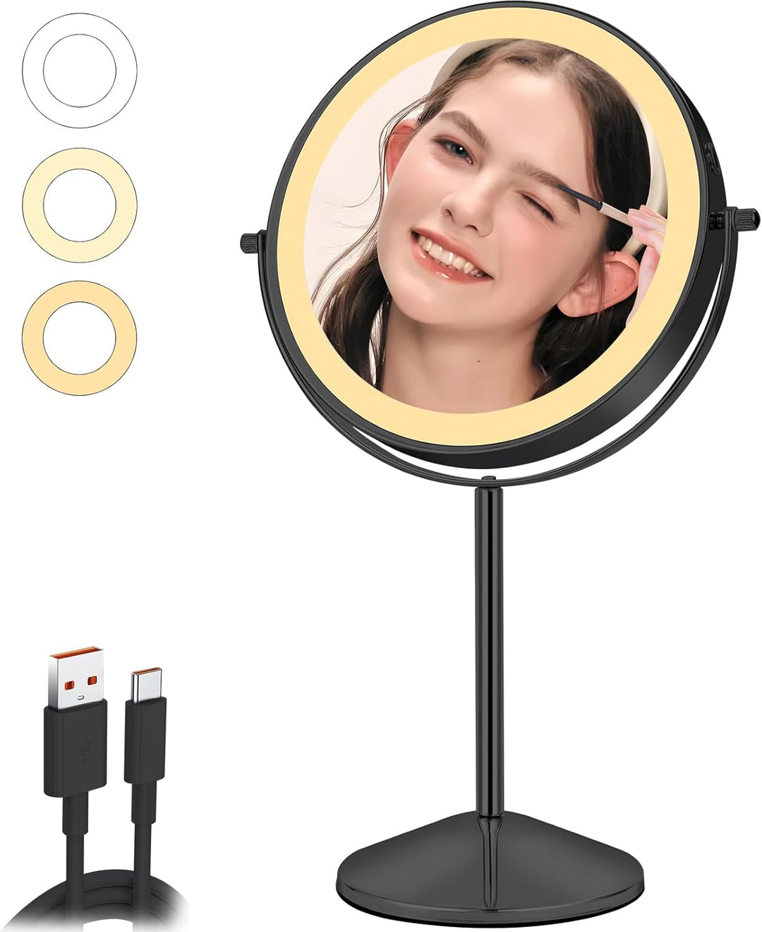 8" Kosmetikspiegel mit Beleuchtung Wiederaufladbarer, 1X/10X Vergrösserungsspiegel mit Licht 54 LED-