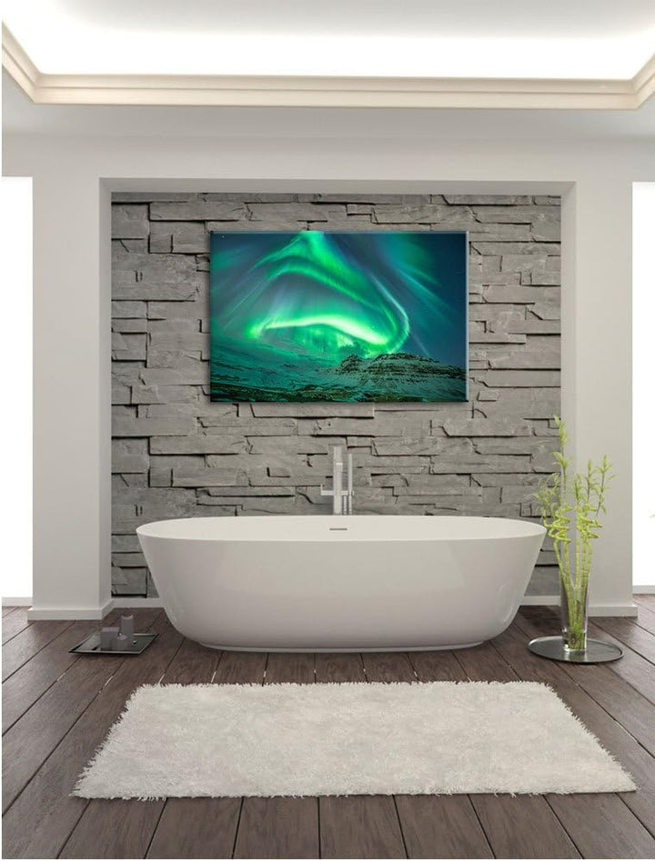 Nordlichter über Island, Format: 100x70 auf Leinwand, XXL riesige Bilder fertig gerahmt mit Keilrahm