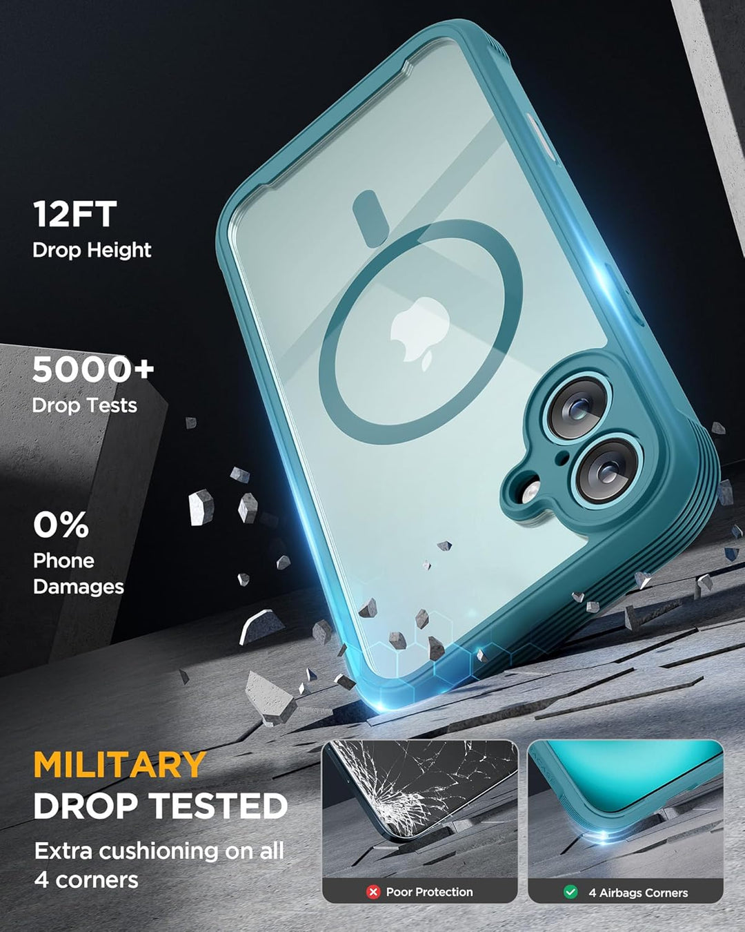 Miracase 360 Grad für iPhone 16 Plus Hülle mit Magsafe, Komplettschutz HandyHülle Magnetisch Stossfe