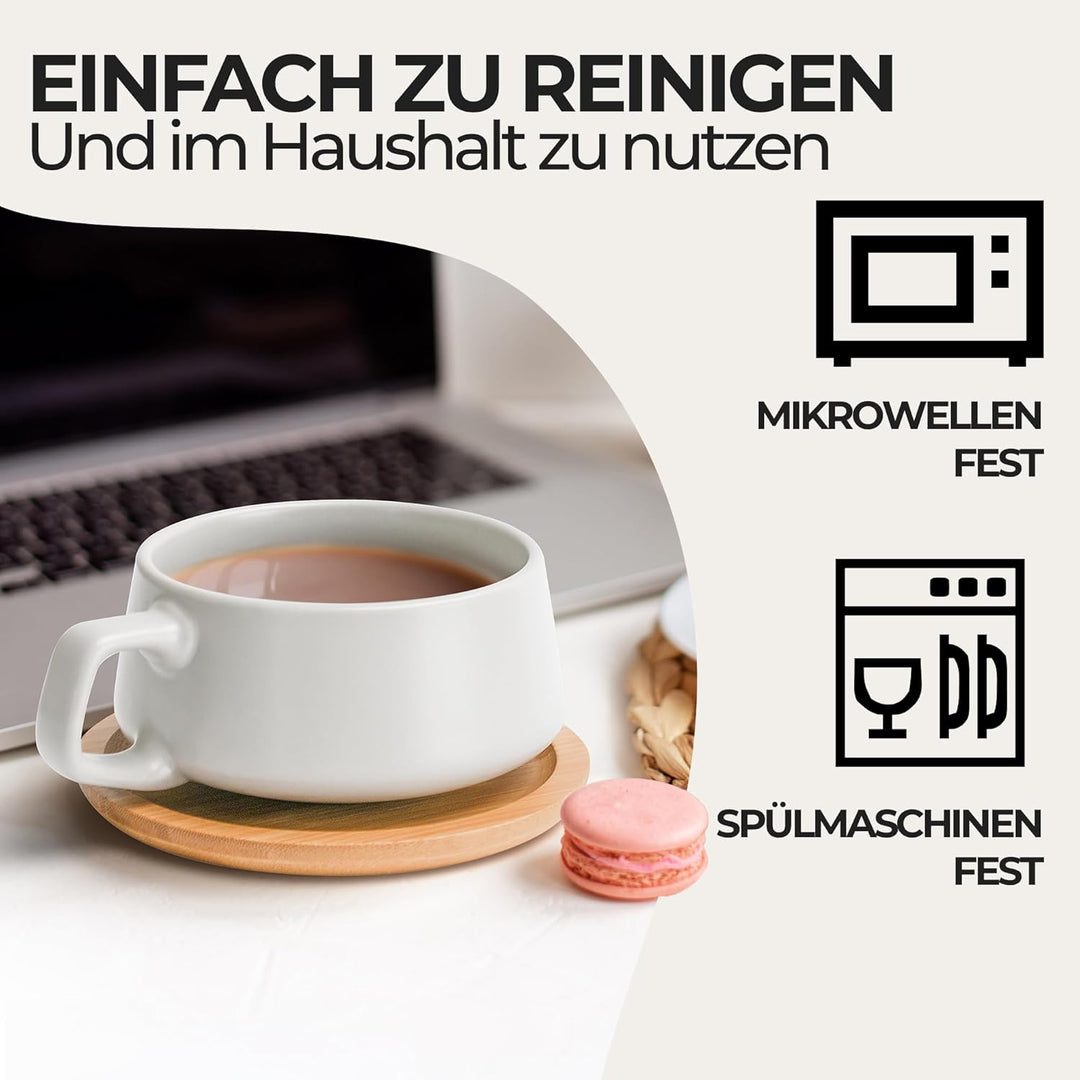 MIAMIO - 4 x 320 ml Kaffeetassen/Cappuccino Tassen mit Unterteller/elegant/modern/Kaffeebecher aus S