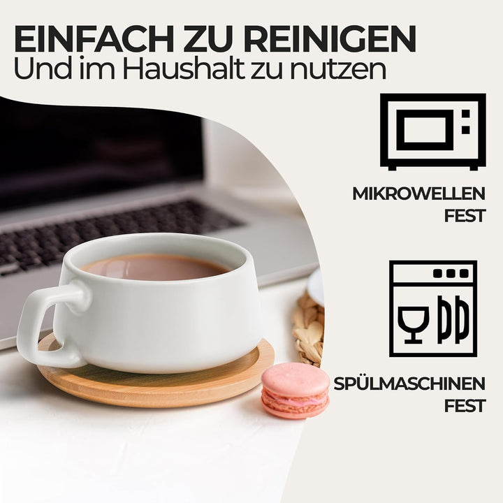 MIAMIO - 4 x 320 ml Kaffeetassen/Cappuccino Tassen mit Unterteller/elegant/modern/Kaffeebecher aus S
