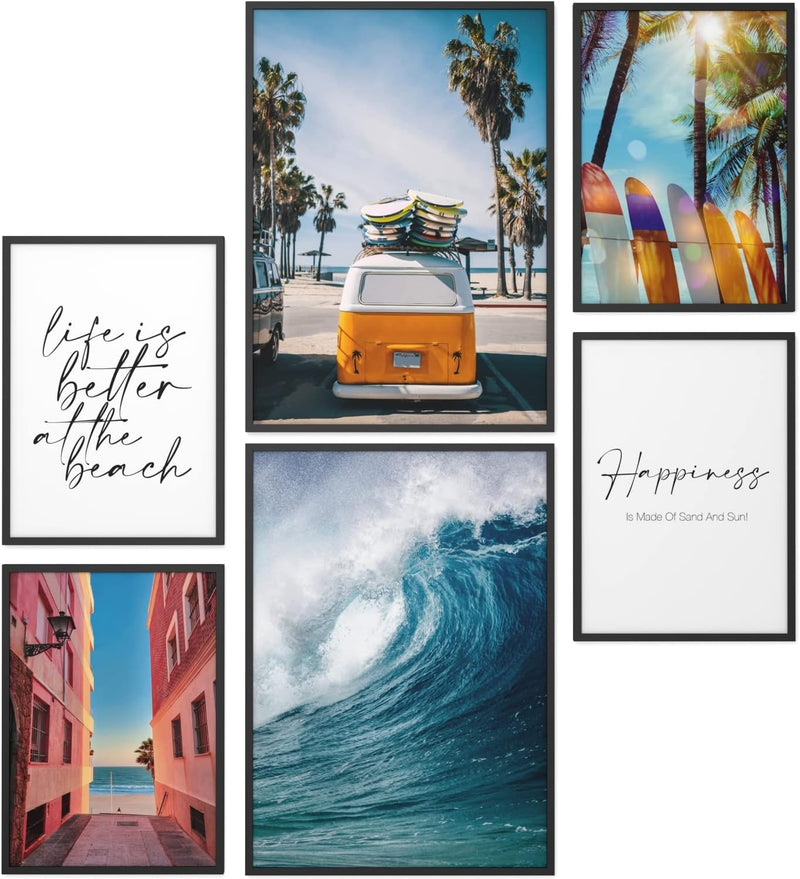 Papierschmiede® Mood Poster Set Surfing, Fertiges Bilder Set mit Rahmen (Holz, schwarz), Wohnzimmer