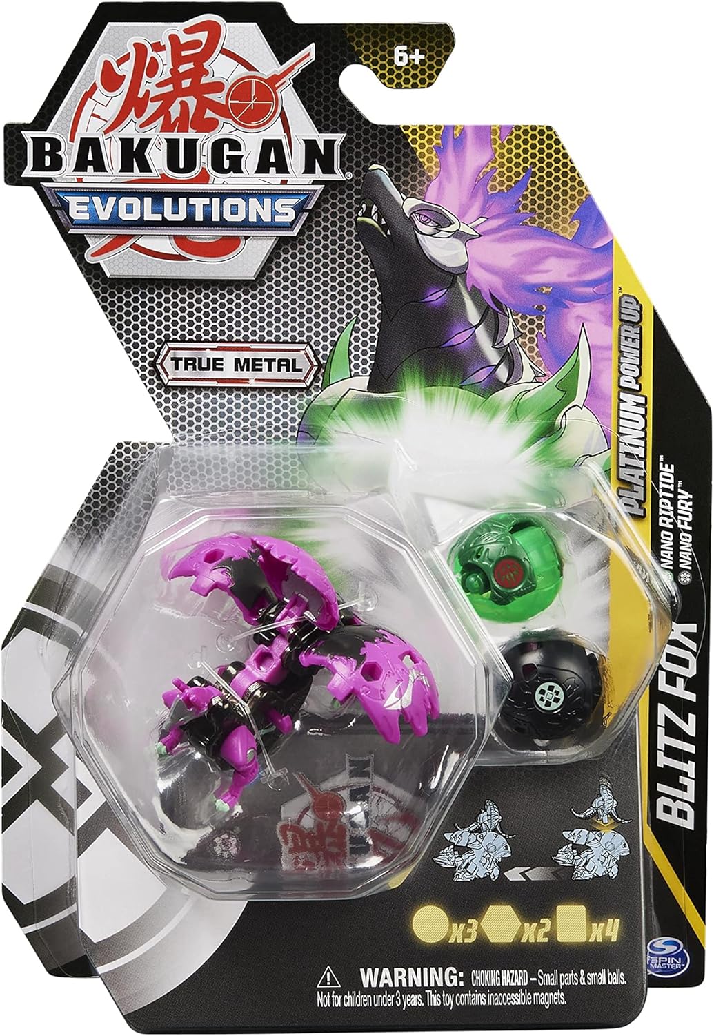BAKUGAN 'Evolutions' Power Up 3er Pack mit 1 Platinum Series Ball (mit Metallkern) und 2 Nanogan (Mi