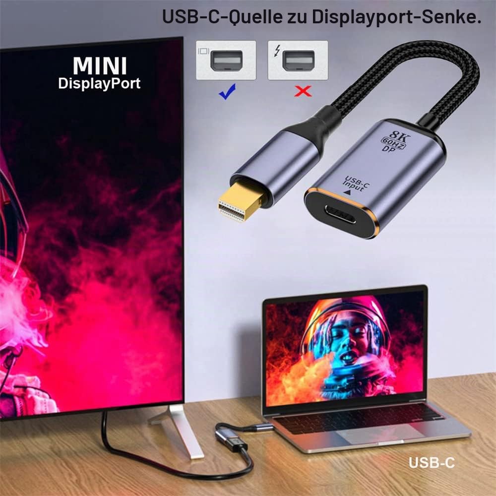 NFHK USB-C Typ C Buchse Quelle zu Mini Displayport DP 1.4 Senke HDTV Kabel 8K@60hz 4K@120hz für Tabl