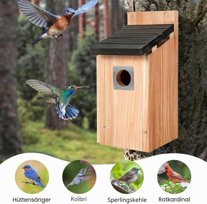 Nistkasten für Vögel für Draussen Wetterfest, Hölzernes Vogelhaus zum Aufhängen mit Raubvogel-Schutz