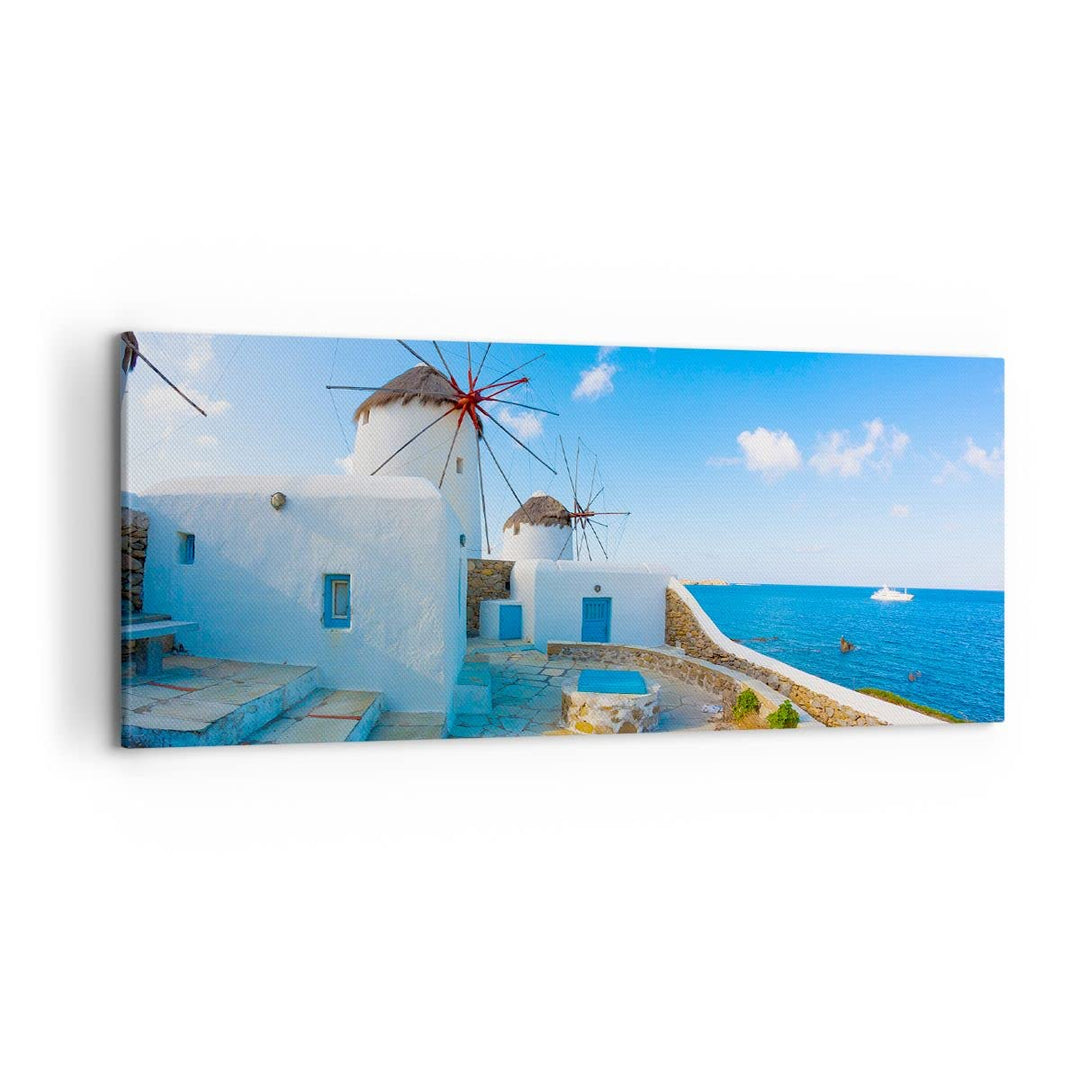 Wandbilder Dekoration Wohnzimmer Griechenland Insel Küste Haus Panorama Bilder auf Leinwand 120x50cm