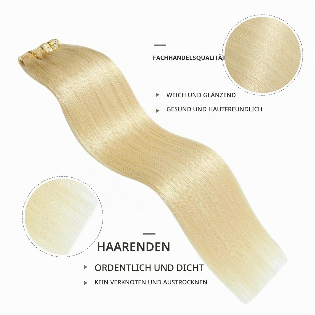YILITE Clip in Extensions Echthaar Blond 35cm 100% Echthaar Extensions Clip 14 Zoll 8 Stück 110g Uns