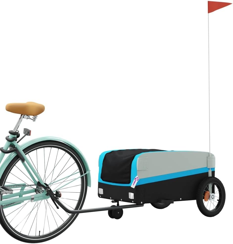 Fahrradanhänger schwarz und grün aus Eisen mit Oxford-Gewebe, Traglast, x 52,5 x 42, Sicherheitsflag