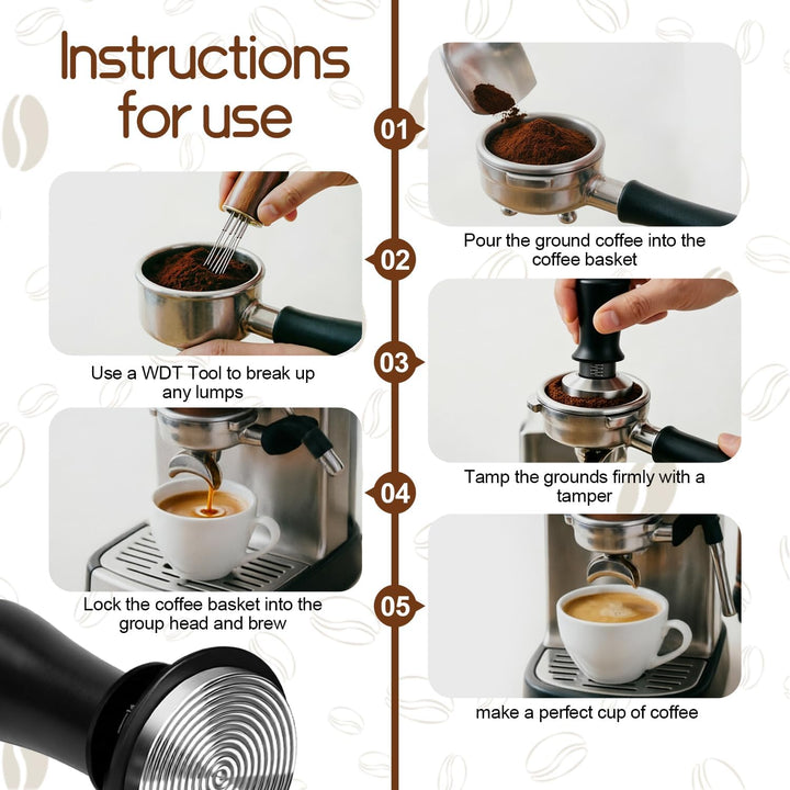 Tamper 58mm Set mit Mini Espresso Nadel und Espresso Tamper Matte | Gewindefuss und Verstellbarer Fe