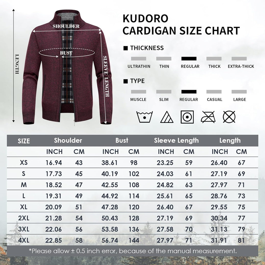 KUDORO Strickjacke Herren Cardigan Trachtenjacke mit Reissverschluss Gestrickt Wintermantel Strickja