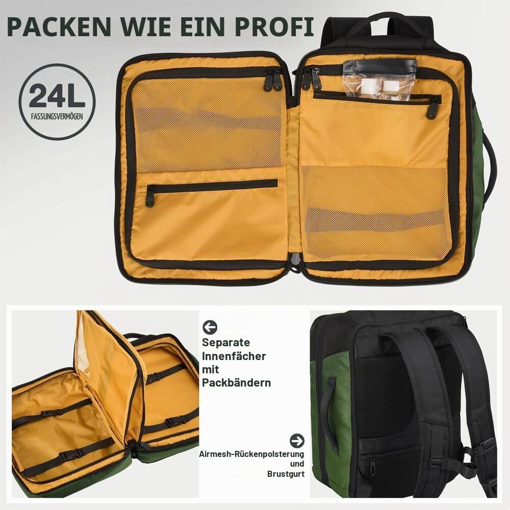 Cabin Max Handgepäck-Rucksack 40x30x20 Ryanair Reiserucksack für Flugzeug 24L Inca Grün, 24L Inca Gr