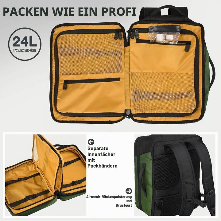 Cabin Max Handgepäck-Rucksack 40x30x20 Ryanair Reiserucksack für Flugzeug 24L Inca Grün, 24L Inca Gr