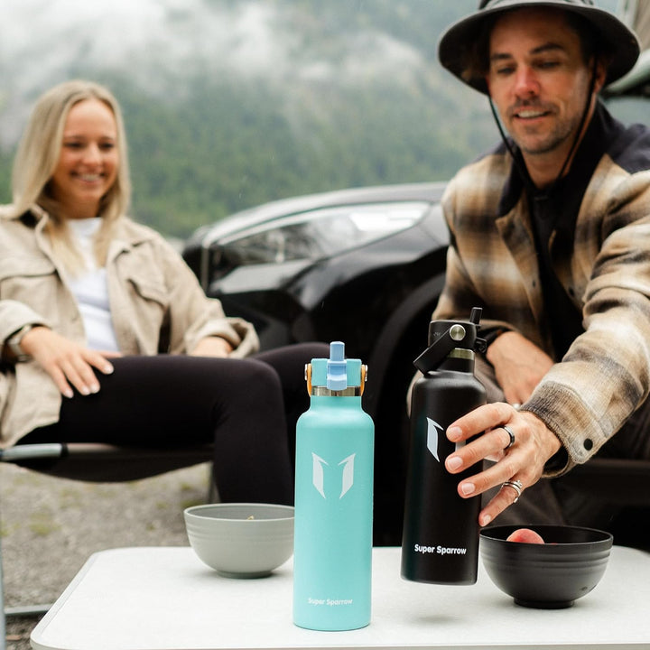 Super Sparrow Trinkflasche Edelstahl - Thermobecher - 350ml, 500ml, 750ml, 1L - Standardmund Stroh-D