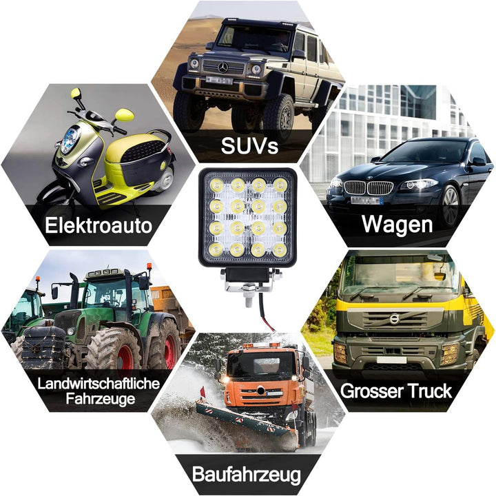 HENGMEI 48W LED Arbeitsscheinwerfer Reflektor Scheinwerfer Arbeitslicht LED Zusatzscheinwerfer Light