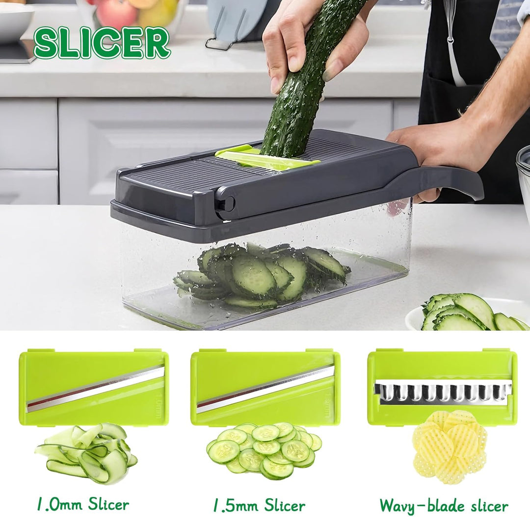 16 In 1 Gemüseschneider Manuell Mandoline Vegetable Chopper Gemüse Zerkleinerer Würfelschneider Vegg