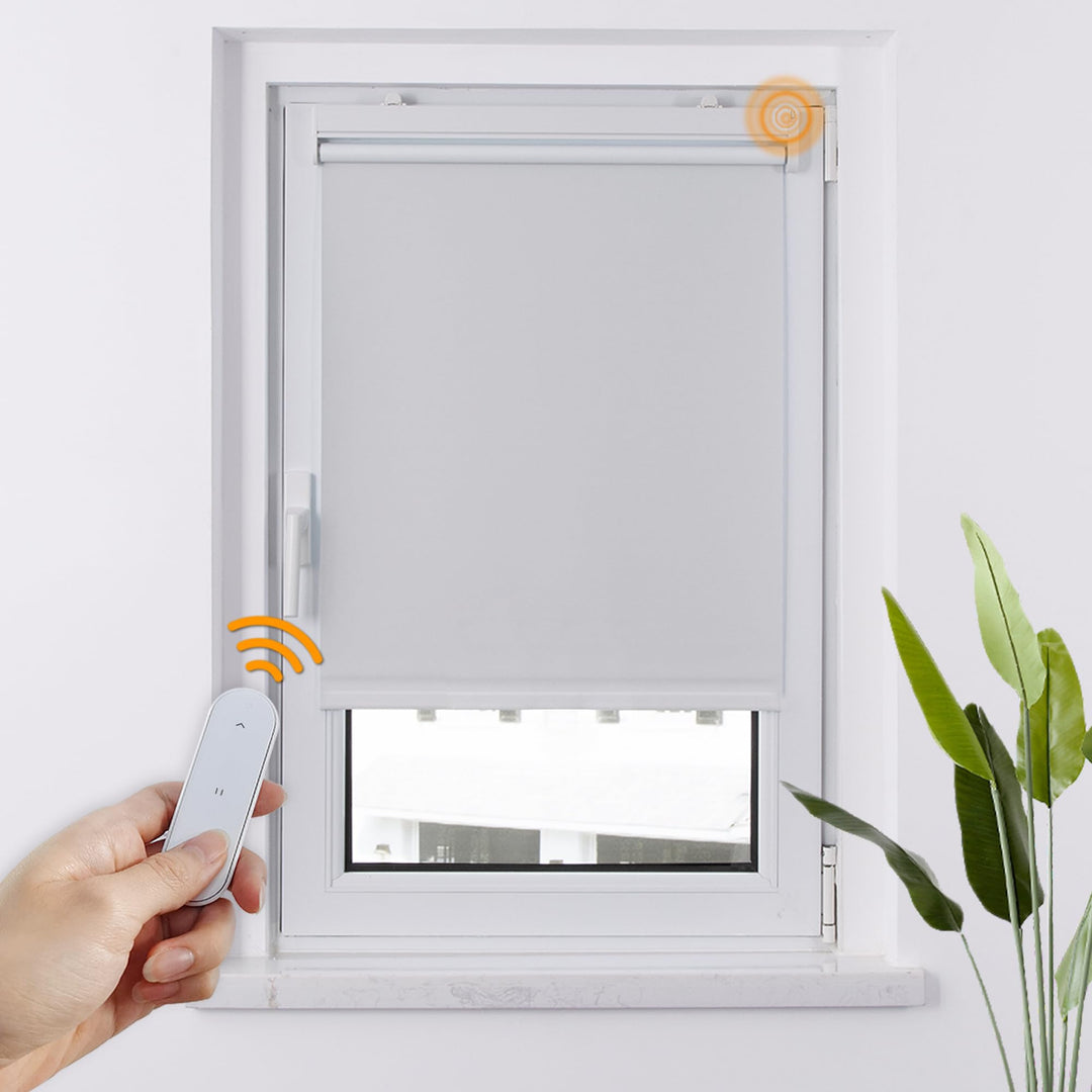 HOMEDEMO M100 Elektrische Rollos Verdunkelungsrollo mit Motor &amp; Fernbedienung, Weiss 65x100cm(BxH),