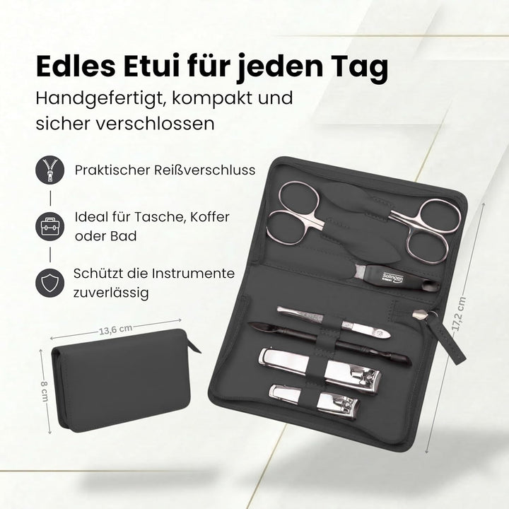 Maniküre Set 7-teilig – Reissverschluss-Etui mit Instrumenten aus Edelstahl & Karbonstahl – Maniküre