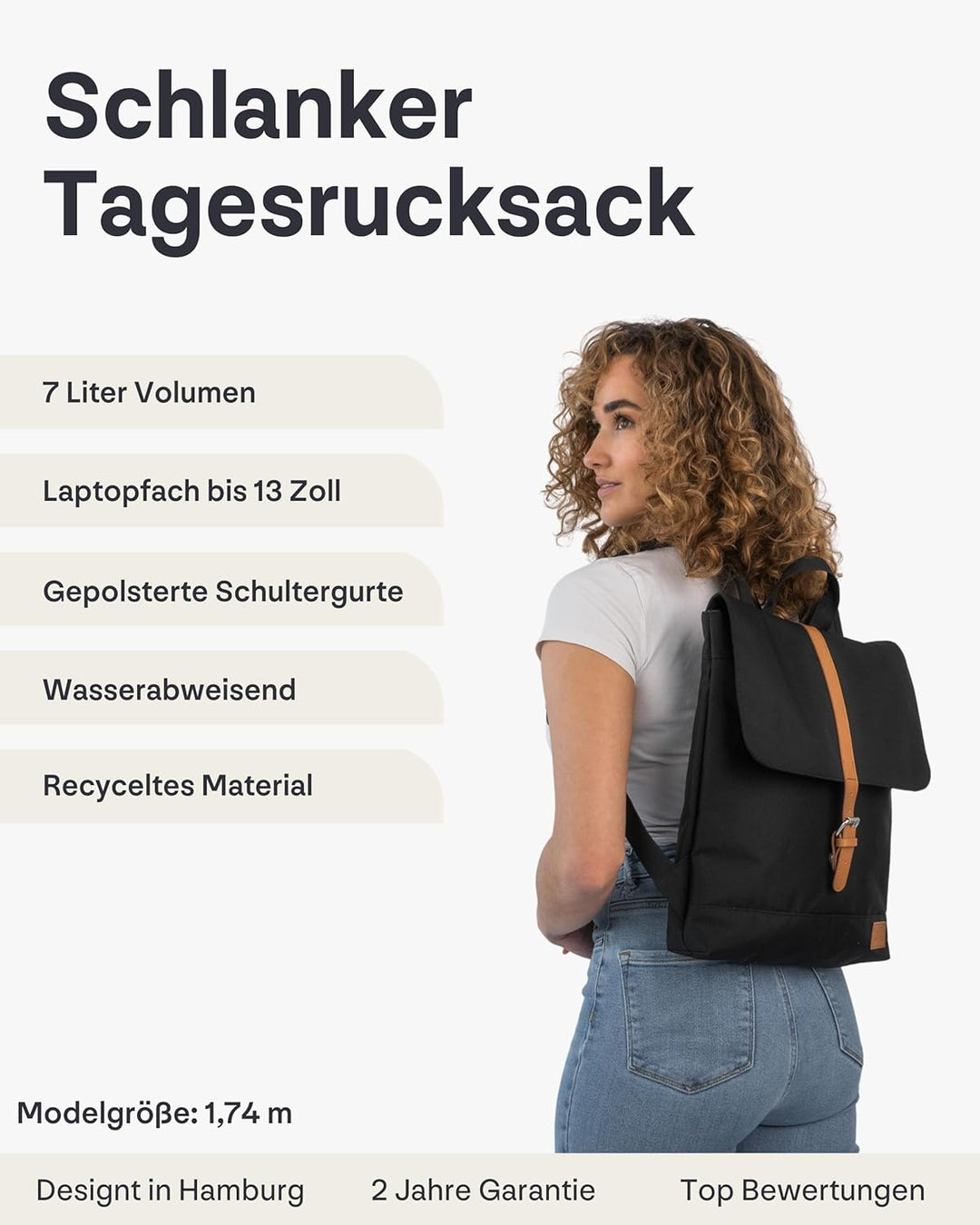 Johnny Urban Rucksack Damen - Mia - Schlanke Tasche mit Laptopfach - Aus Recyceltem PET - 7L - Wasse