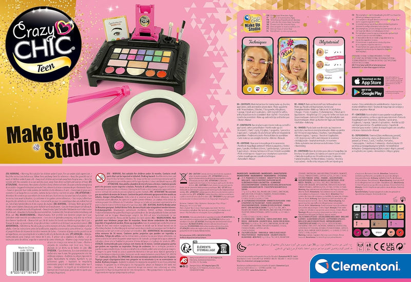 Clementoni Crazy Chic Make-up Artist - Schminkkasten, buntes Make-up Set mit glitzerndem Lidschatten