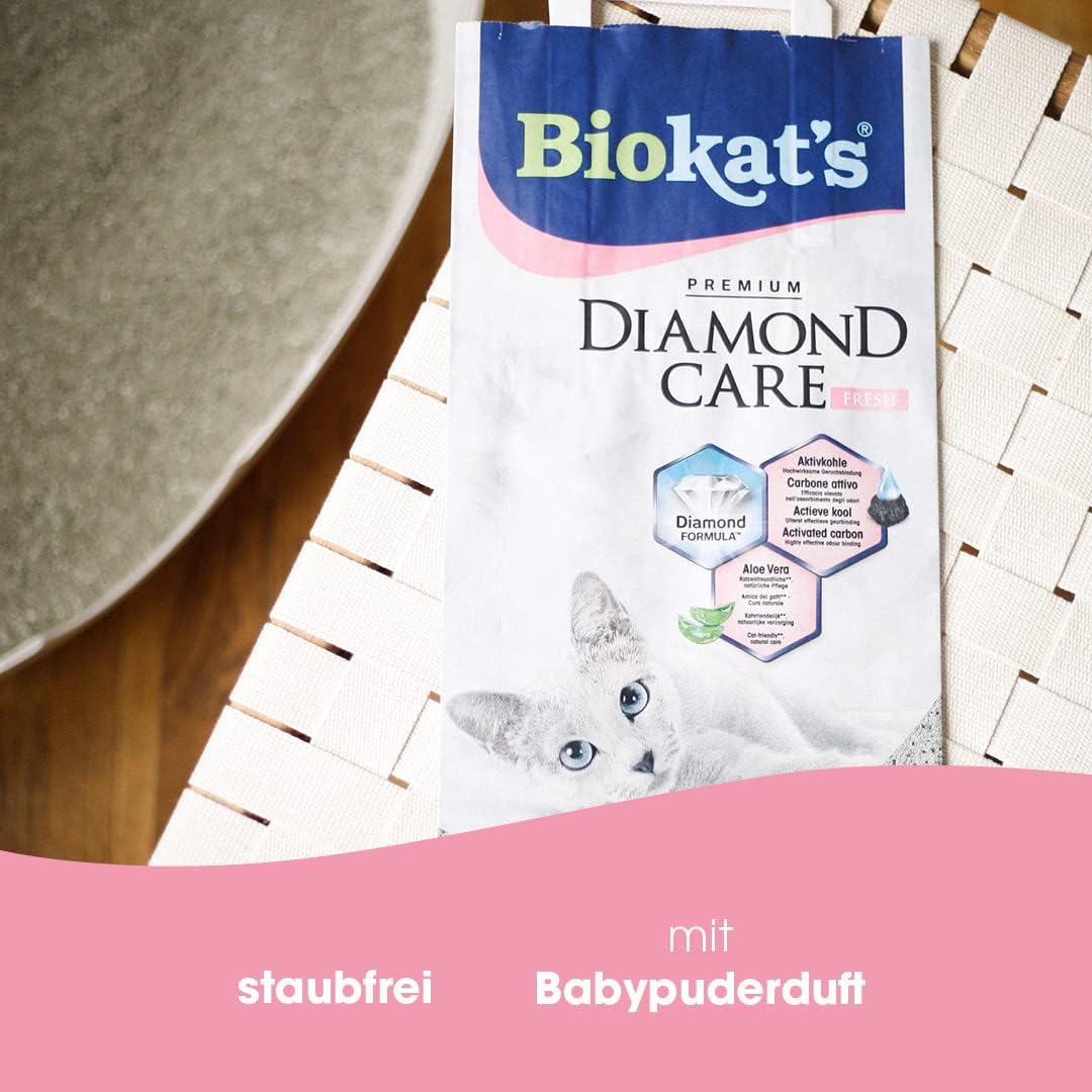 Biokat's Diamond Care Fresh Katzenstreu mit Babypuder-Duft - 2 Sack (2 x 10 L) 10 l (2er Pack), 10 l