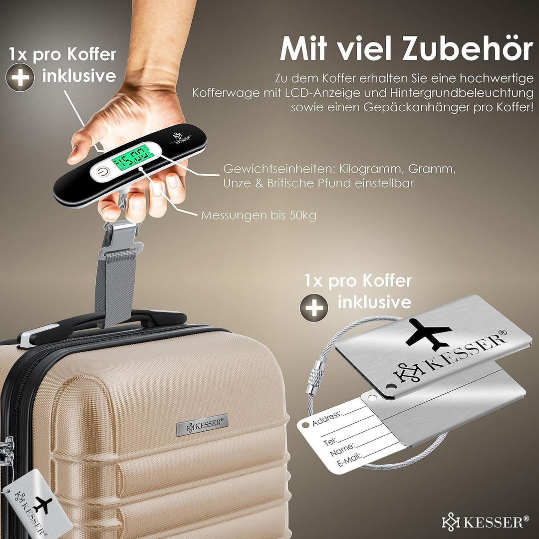 KESSER® Reisekoffer Hartschalen-Koffer Inkl. Kofferwaage + Gepäckanhänger Trolley Gepäck Rollkoffer