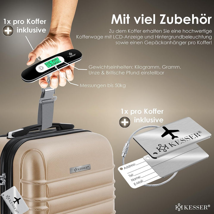 KESSER® Reisekoffer Hartschalen-Koffer Inkl. Kofferwaage + Gepäckanhänger Trolley Gepäck Rollkoffer