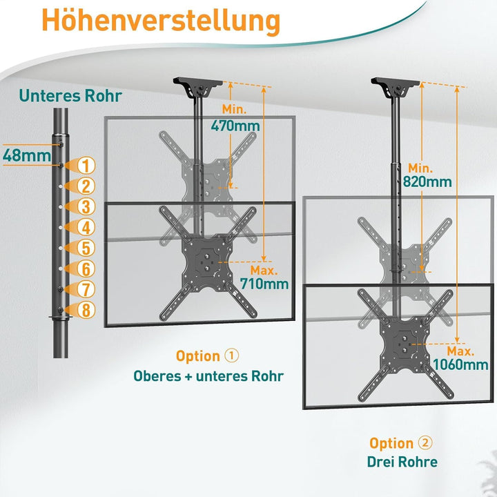 ELIVED TV Deckenhalterung für die meisten 24-65 Zoll Flach &amp; Curved Fernseher bis zu 45KG, max. VESA