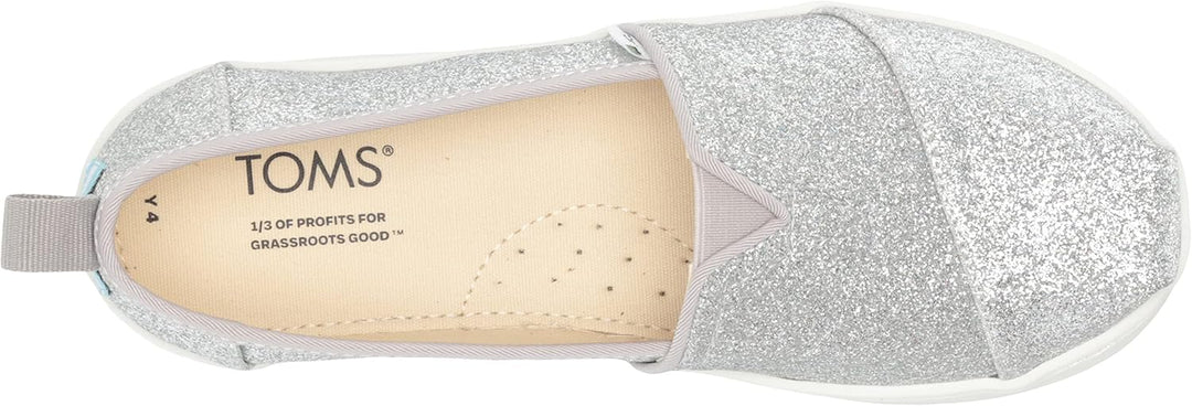TOMS Mädchen Glitter Alpargata Flache Slipper 30 EU Silberweiss, 30 EU Silberweiß
