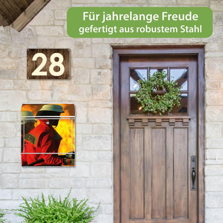 banjado® Design Briefkasten mit Motiv Feuer 39x47x14cm &amp; 2 Schlüssel - Briefkasten Stahl weiss mit Z